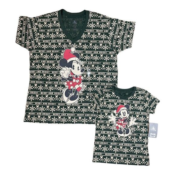 Mommy & Me Disney Store Minnie Mouse Merry & Bright Matching Christmas Tops New - Picture 1 of 7